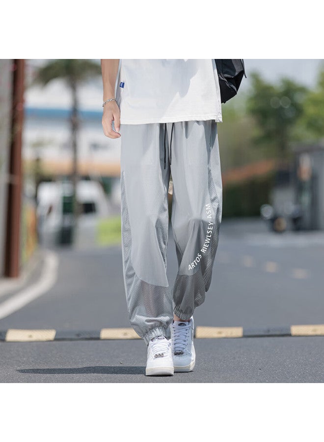 Dingfengbaoluo Mesh Ice Silk Pants For Men, Summer Cool Breathable Sports Quick-dry Casual Joggers Wd12 Light Gray 3XL - Image 2