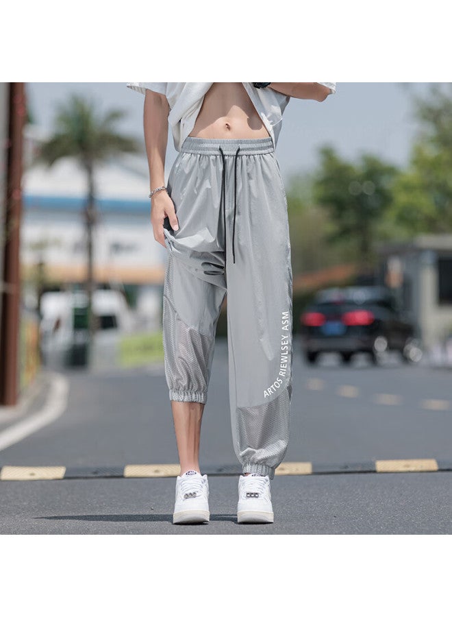 Dingfengbaoluo Mesh Ice Silk Pants For Men, Summer Cool Breathable Sports Quick-dry Casual Joggers Wd12 Light Gray 3XL - Image 5