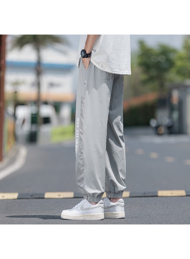 Dingfengbaoluo Mesh Ice Silk Pants For Men, Summer Cool Breathable Sports Quick-dry Casual Joggers Wd12 Light Gray 3XL - Image 4