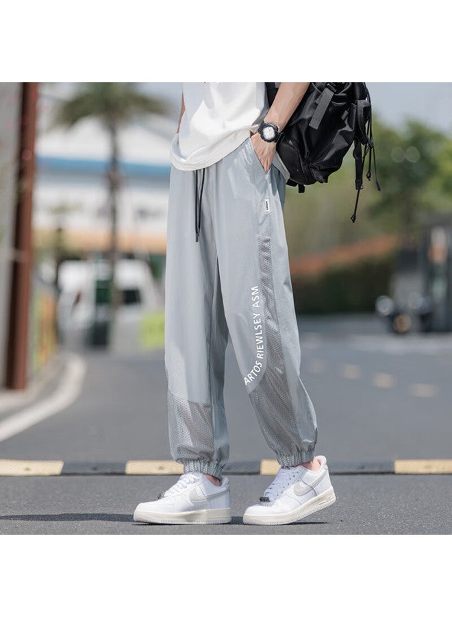 Dingfengbaoluo Mesh Ice Silk Pants For Men, Summer Cool Breathable Sports Quick-dry Casual Joggers Wd12 Light Gray 3XL - Image 3