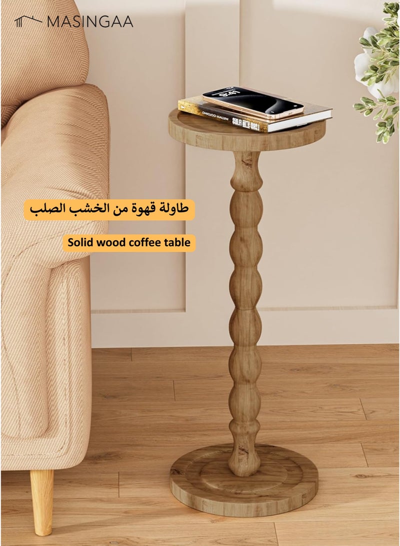 MASINGAA Solid Wood Coffee Table, Small Side Table for Small Spaces, Drink Table, Sturdy Wooden Base End Tables for Living Room, Bedroom, Corners, and Office, Brown - Image 2