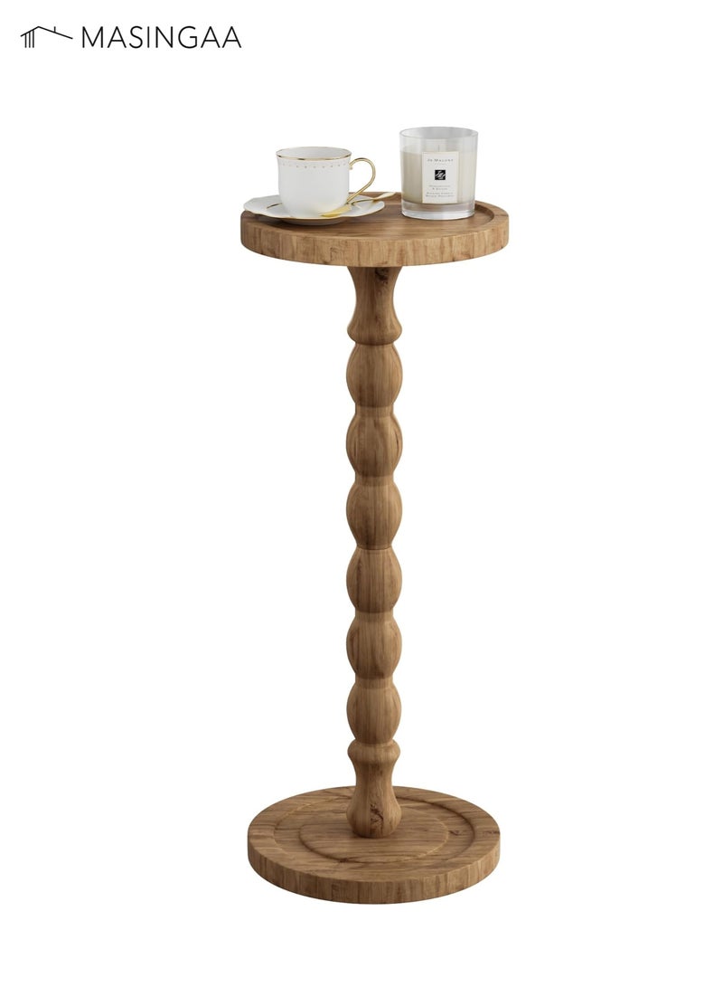 MASINGAA Solid Wood Coffee Table, Small Side Table for Small Spaces, Drink Table, Sturdy Wooden Base End Tables for Living Room, Bedroom, Corners, and Office, Brown - Image 1