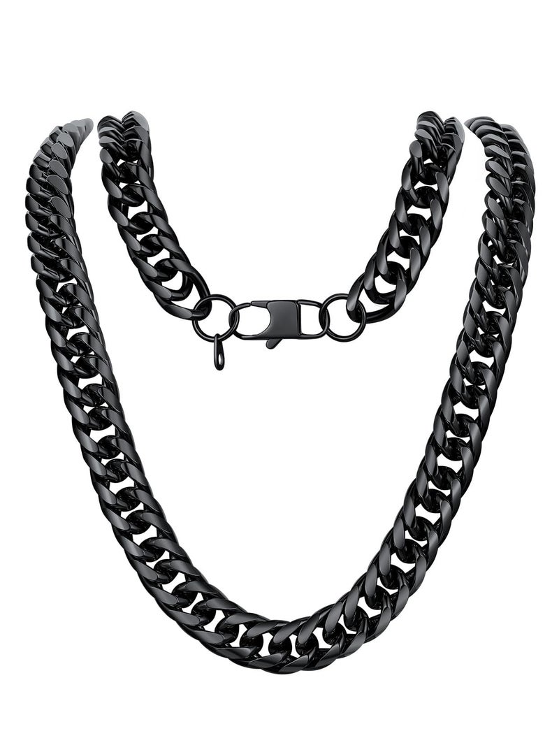 U7 Cuban Link Chain for Men Steel Jewelry Black Gun Plated Franco Curb Chain 22" 12MM Wide Chunky Necklace - Image 1