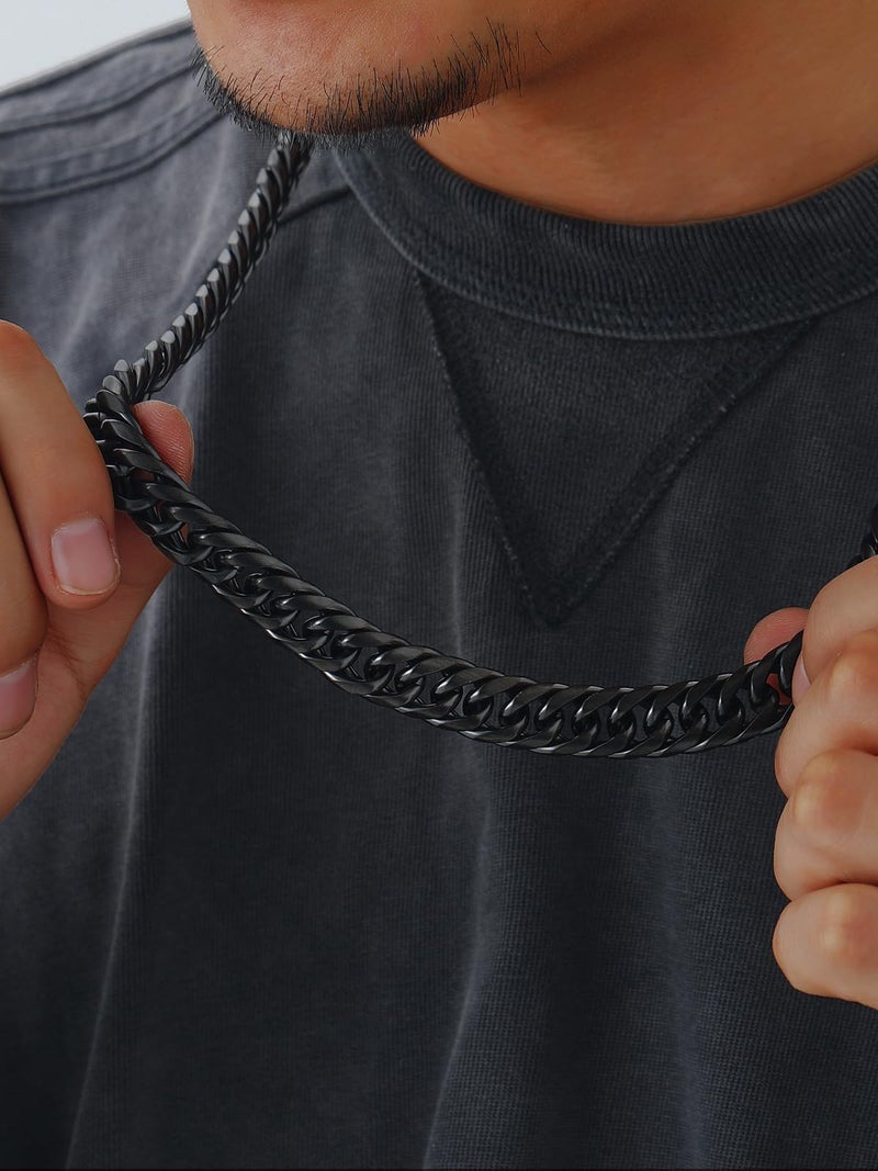 U7 Cuban Link Chain for Men Steel Jewelry Black Gun Plated Franco Curb Chain 22" 12MM Wide Chunky Necklace - Image 2