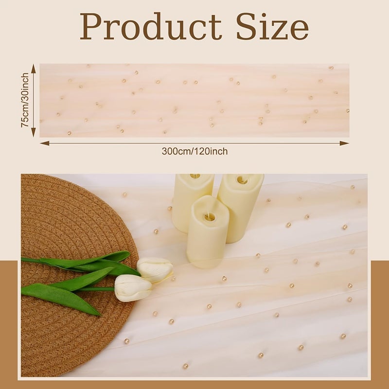 Champagne Pearl Table Runner 30 X 120 Inch Tulle Lace For Wedding Party Thanksgiving - Image 3