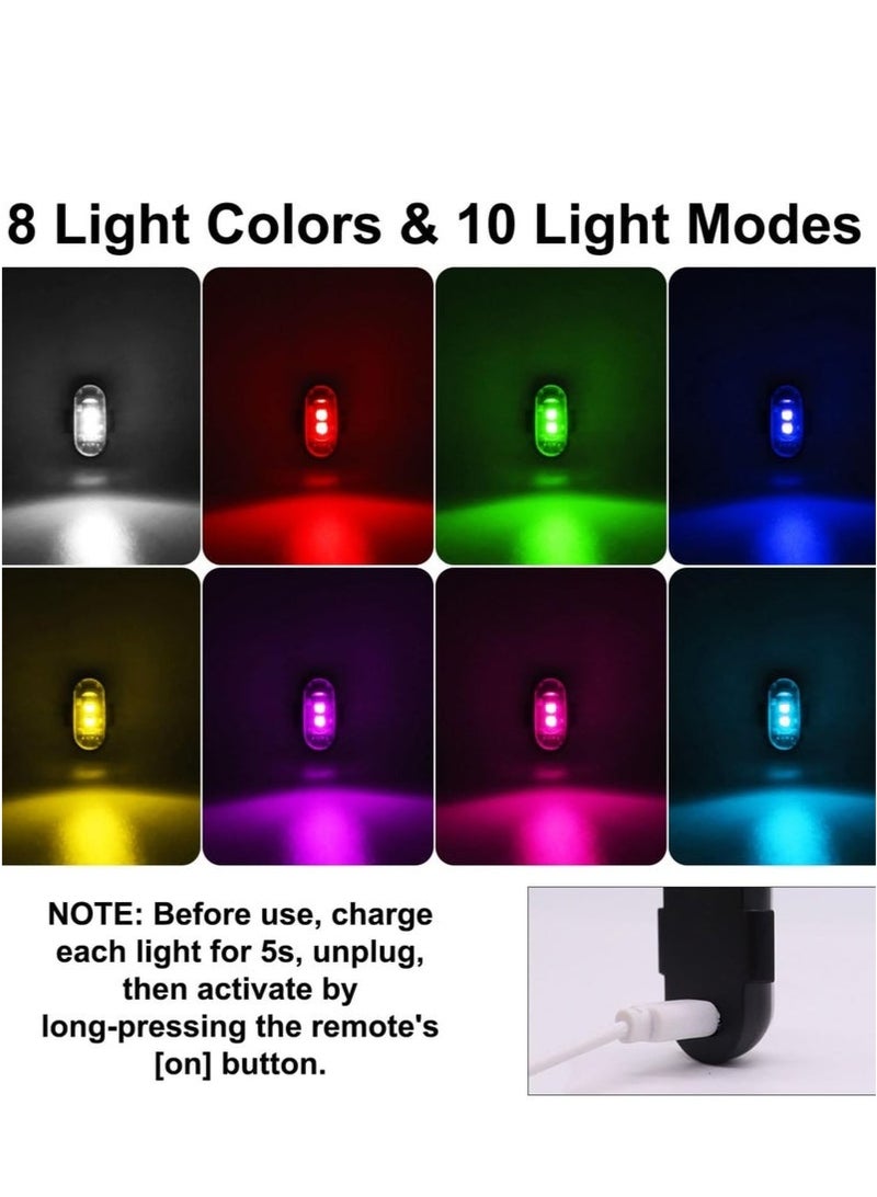 8 قطع أضواء LED لاسلكية مع جهاز تحكم عن بعد، 8 ألوان شحن USB مضادة للماء ومضادة للتصادمات وأضواء تحذير للطوارئ لسيارة دراجة نارية بدون طيار ودراجة طائرة - Image 2