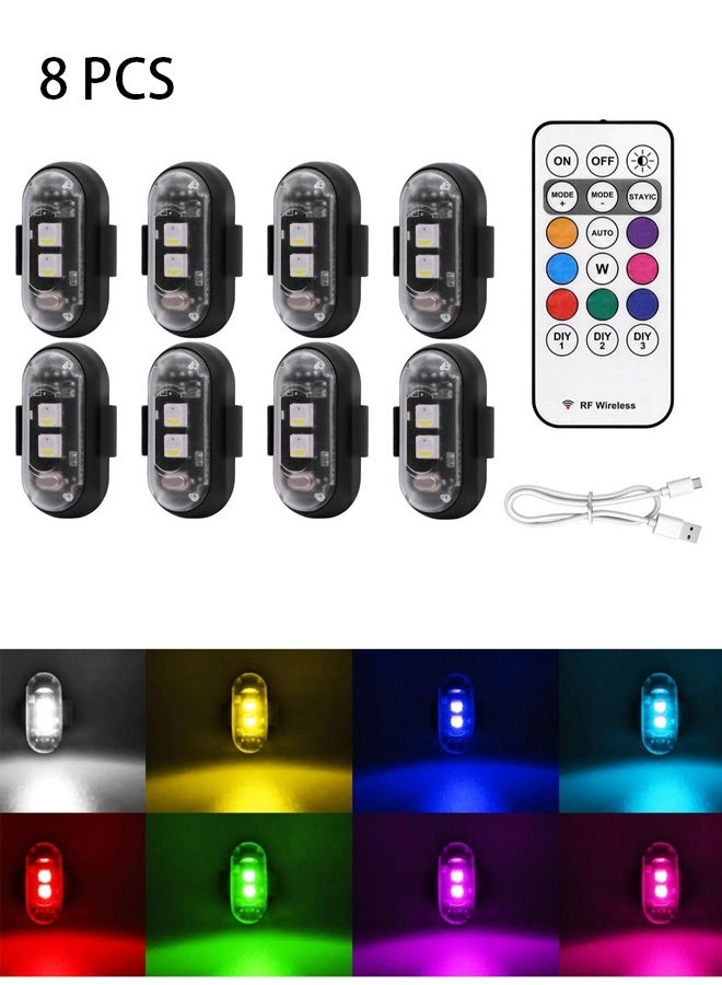 8 قطع أضواء LED لاسلكية مع جهاز تحكم عن بعد، 8 ألوان شحن USB مضادة للماء ومضادة للتصادمات وأضواء تحذير للطوارئ لسيارة دراجة نارية بدون طيار ودراجة طائرة - Image 1
