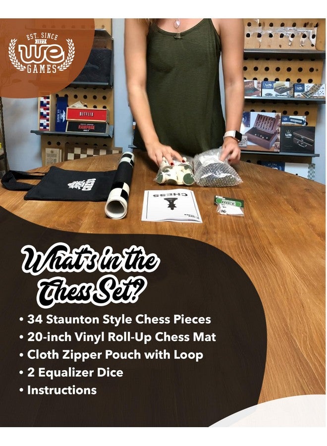WE Games طقم شطرنج بطولة WE Games - لوحة شطرنج للبالغين مع 34 قطعة، لوحة فينيل قابلة للطي، ملحقات وحقيبة سفر، أسود وأبيض - Image 4