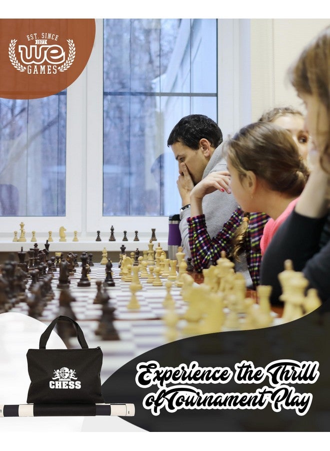 WE Games طقم شطرنج بطولة WE Games - لوحة شطرنج للبالغين مع 34 قطعة، لوحة فينيل قابلة للطي، ملحقات وحقيبة سفر، أسود وأبيض - Image 2