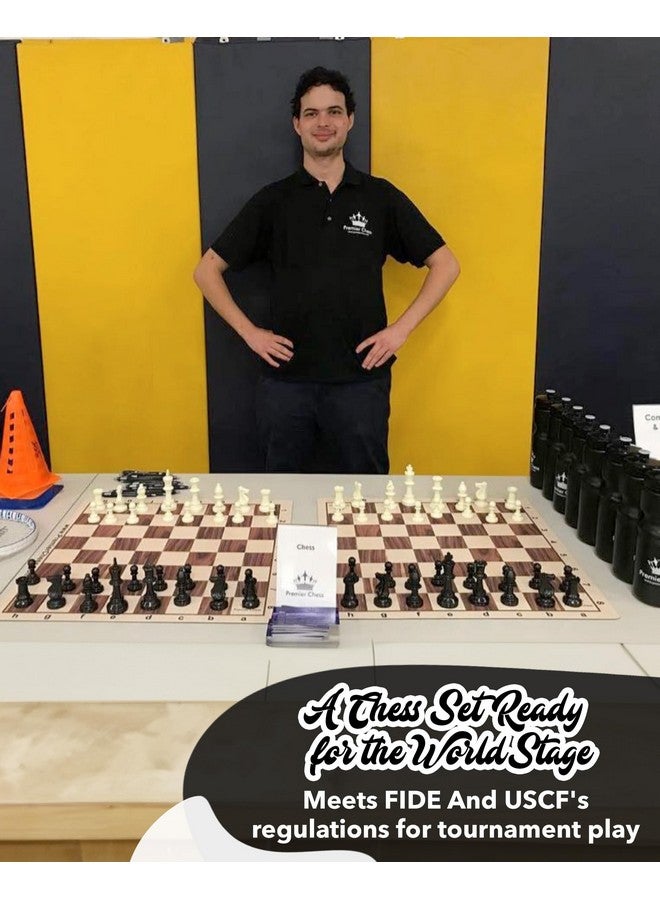 WE Games طقم شطرنج بطولة WE Games - لوحة شطرنج للبالغين مع 34 قطعة، لوحة فينيل قابلة للطي، ملحقات وحقيبة سفر، أسود وأبيض - Image 3