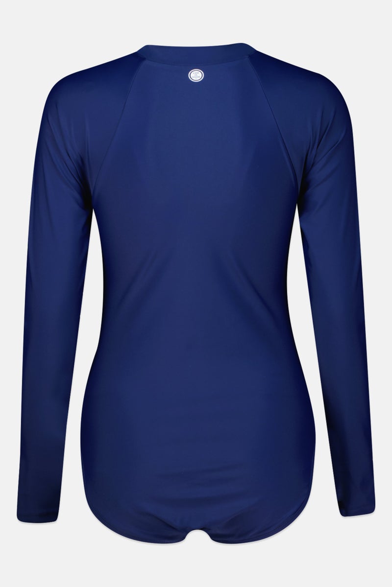 Life is Good Women Lightly Padded Long Sleeves One Piece Swimsuit, Blue - Image 3