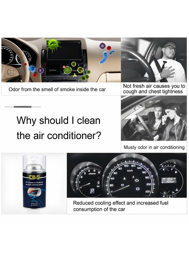 3 PCS CB-5 AC Cleaner & Freshener 250ml Car Air Conditioner Vent Cleaner Spray Air Vent Deodorizer Odor Eliminator AC Duct Cleaner Fresh Cabin Air Conditioning Cleaner for Cars SUVs Vans Pickup Trucks - Image 2