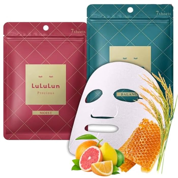 Lululun 14 Sheet Anti Aging Face Mask for Women & Men, Daily Face Masks Skincare & Hydrating Face Mask Sheets with Rice Extract, Ceramides, Collagen& Squalene, Sheet Masks from Japan, Precious DUO - Image 1