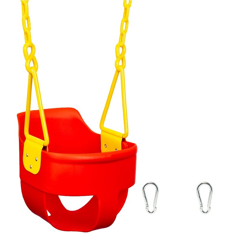 Squirrel Products Premium High Back Full Bucket Toddler Swing Seat with Finger Grip Plastic Coated Chains and Carabiners for Easy Install  Red  Squirrel Products - Image 2