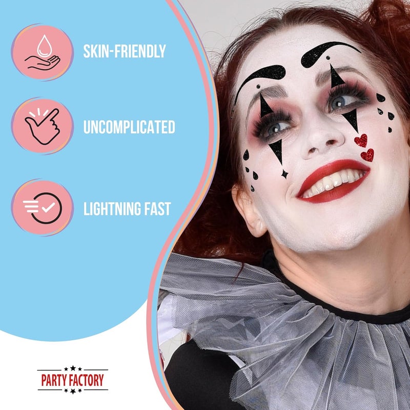 Party Factory Durability enhanced Face Tattoo Harlequin, Temporary Glitter Face Tattoo for Theme Party, Halloween & Carnival, Children and Adults All-round applied quality - Image 4
