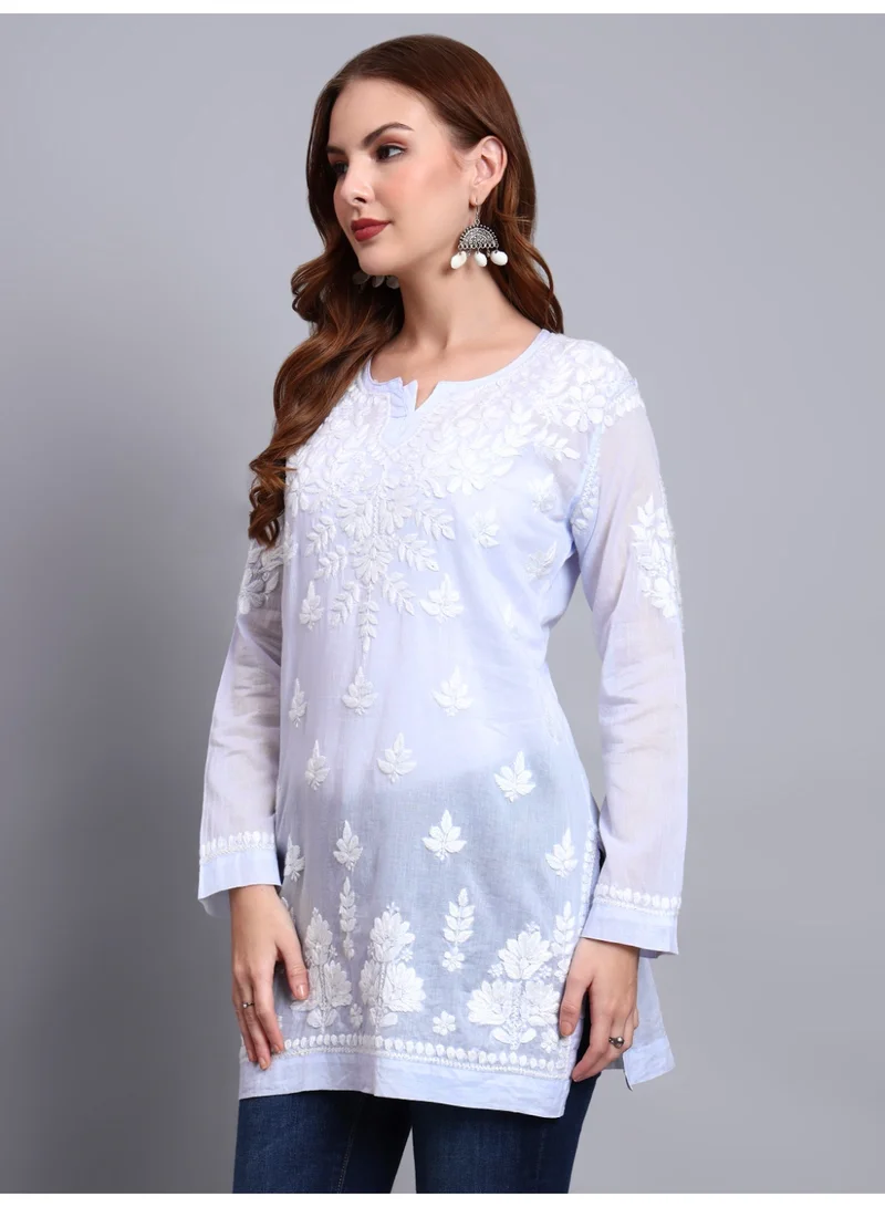 Alaya Lavender Women Hand Embroidered Chikankari Cotton Short Top -AL3724 for Women | Best Price UAE