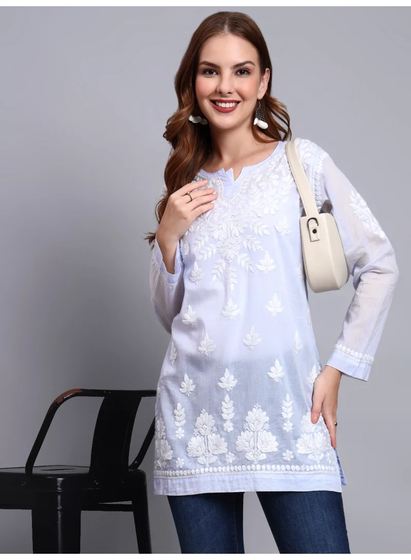 Alaya Lavender Women Hand Embroidered Chikankari Cotton Short Top -AL3724 for Women | Best Price UAE