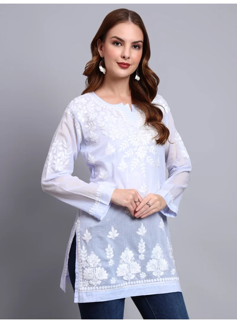 Alaya Lavender Women Hand Embroidered Chikankari Cotton Short Top -AL3724 for Women | Best Price UAE