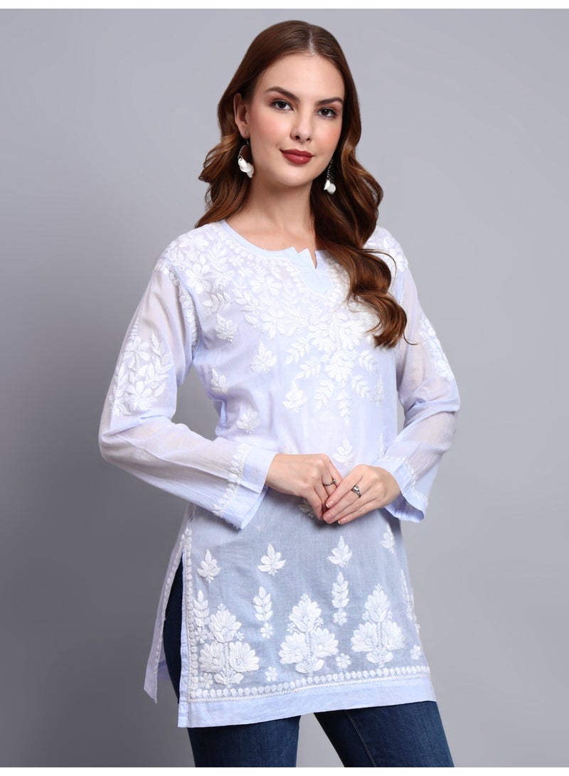 Alaya Women Hand Embroidered Chikankari Cotton Short Top -AL3724 - Image 5