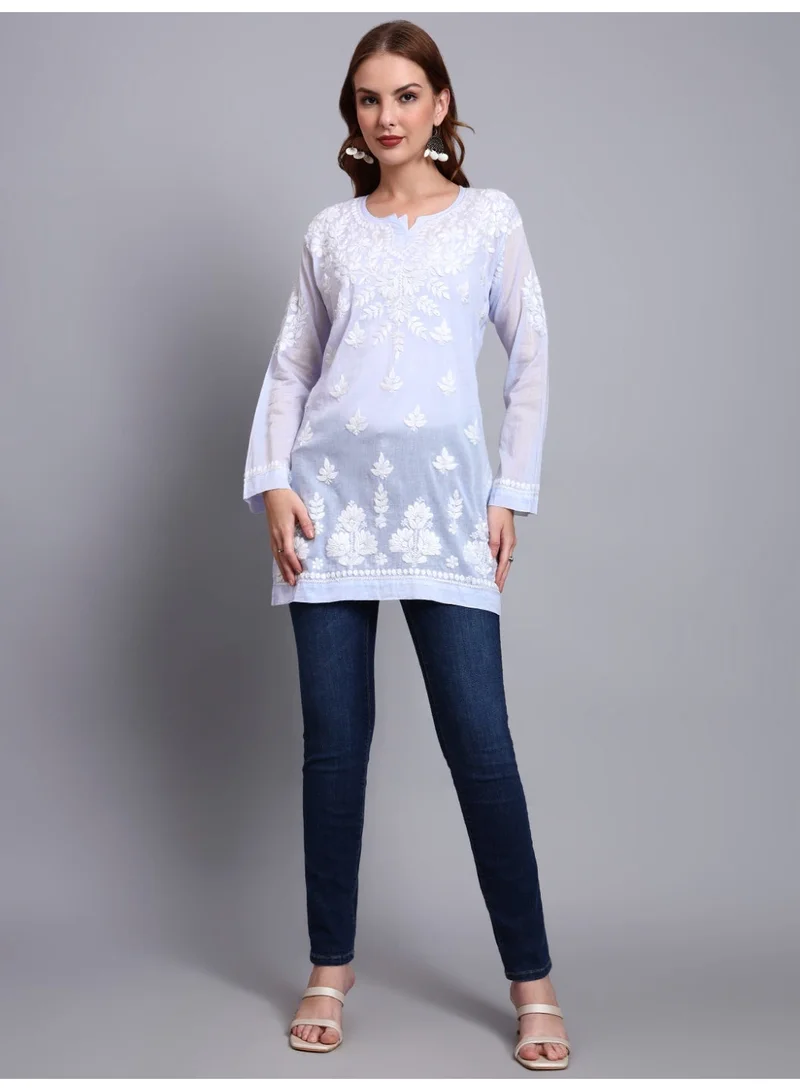 Alaya Lavender Women Hand Embroidered Chikankari Cotton Short Top -AL3724 for Women | Best Price UAE