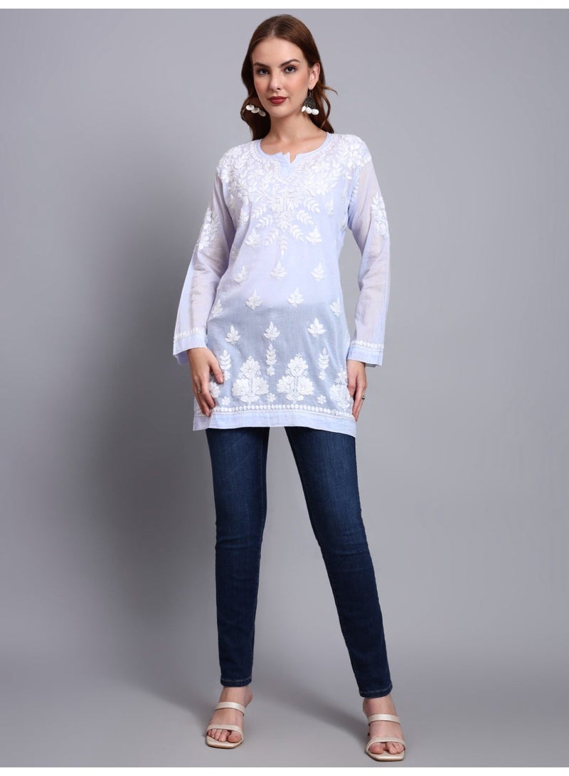 Alaya Women Hand Embroidered Chikankari Cotton Short Top -AL3724 - Image 3