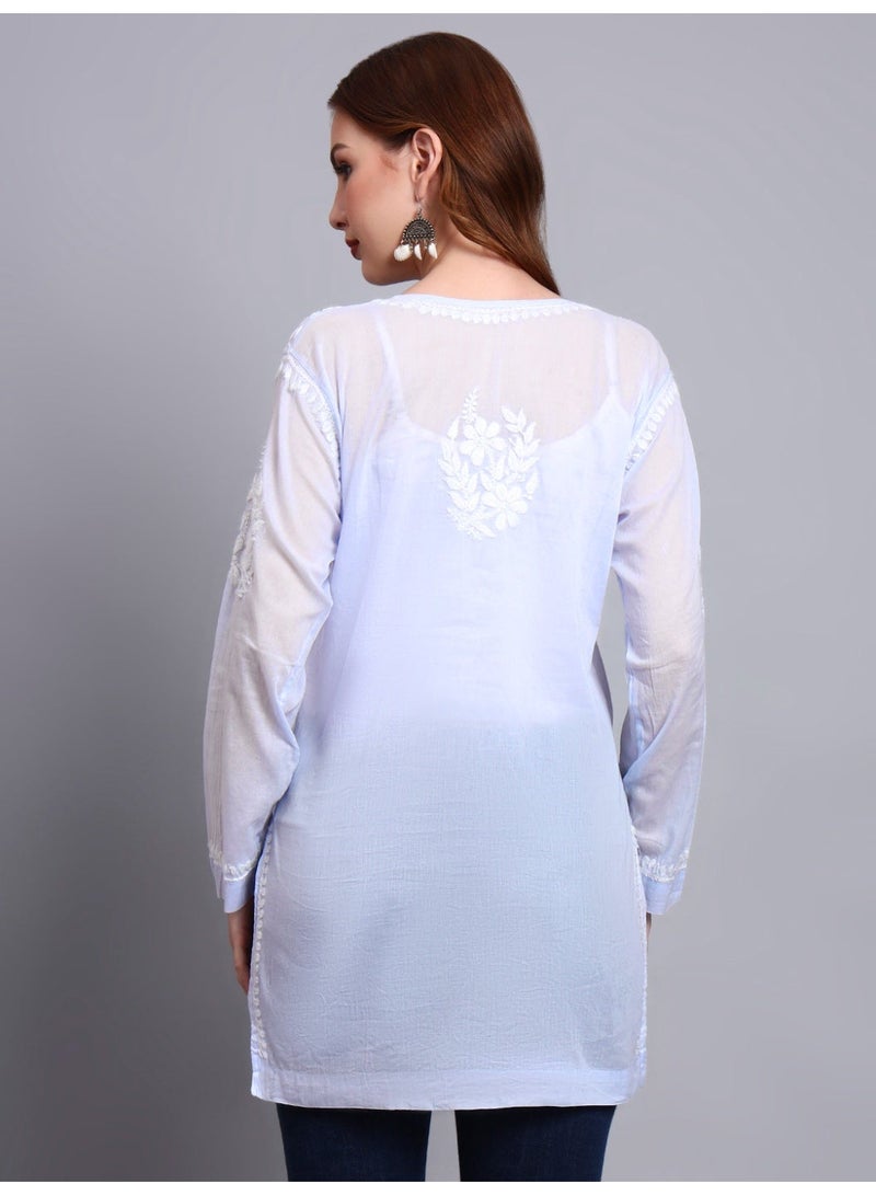 Alaya Women Hand Embroidered Chikankari Cotton Short Top -AL3724 - Image 2