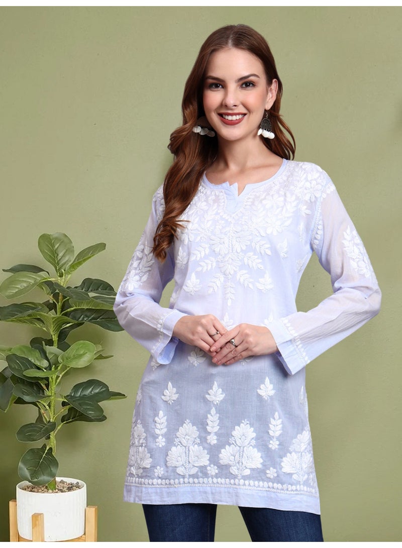 Alaya Women Hand Embroidered Chikankari Cotton Short Top -AL3724 - Image 1