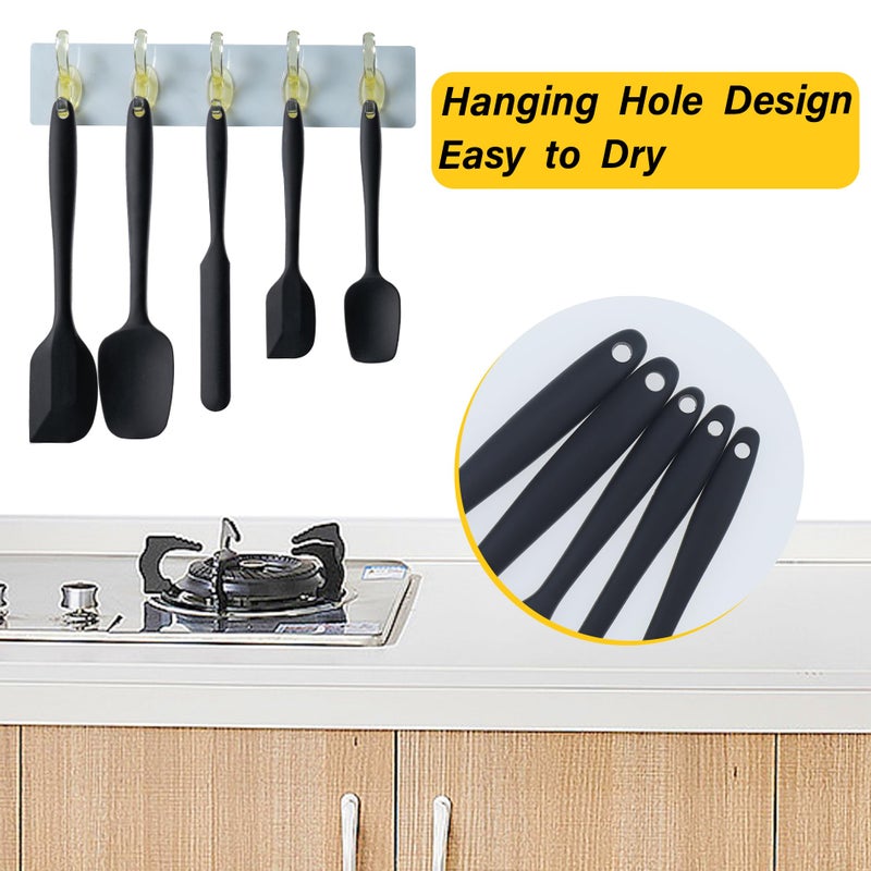 Hoewina Silicone Spatula Set, 5 Piece Food Grade Rubber Spatulas for Baking, Cooking, and Mixing High Heat Resistant Non Stick Dishwasher Safe BPA-Free (Black) - Image 4