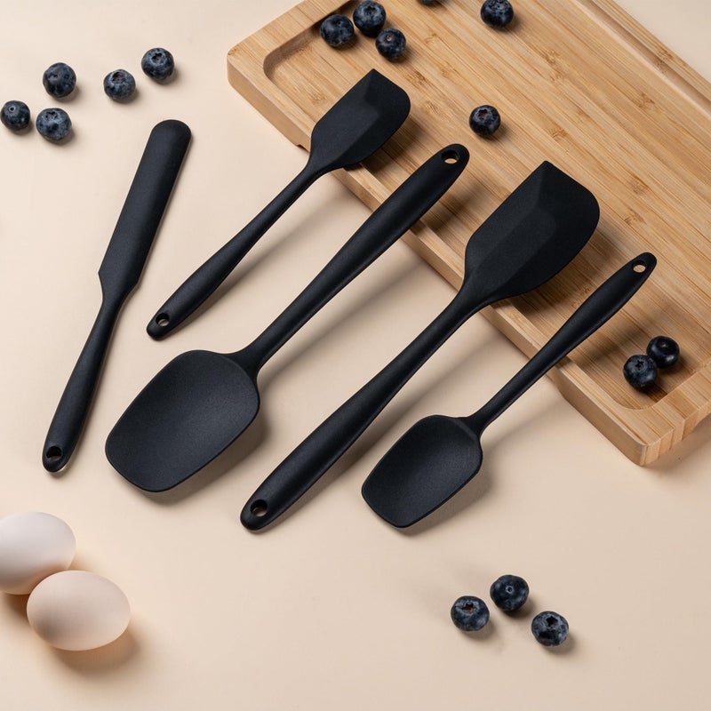 Hoewina Silicone Spatula Set, 5 Piece Food Grade Rubber Spatulas for Baking, Cooking, and Mixing High Heat Resistant Non Stick Dishwasher Safe BPA-Free (Black) - Image 5