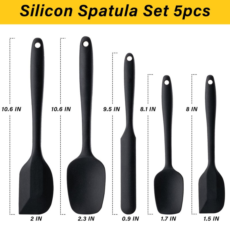 Hoewina Silicone Spatula Set, 5 Piece Food Grade Rubber Spatulas for Baking, Cooking, and Mixing High Heat Resistant Non Stick Dishwasher Safe BPA-Free (Black) - Image 2