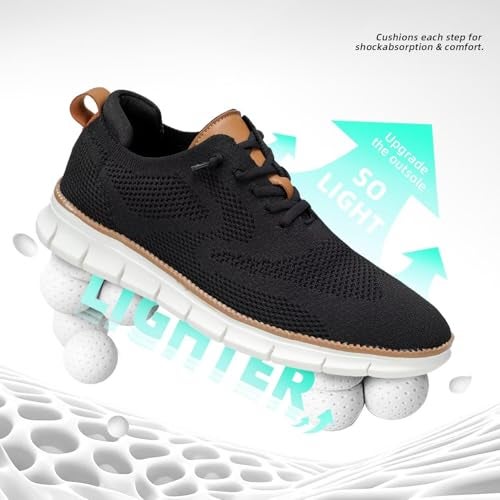 Kvovzo Men's Casual Dress Shoes Fashion Walking Sneakers Mesh Business Oxfords Work Lightweight Soft Sole Black - Image 4