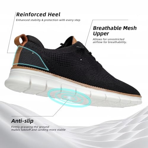 Kvovzo Men's Casual Dress Shoes Fashion Walking Sneakers Mesh Business Oxfords Work Lightweight Soft Sole Black - Image 5