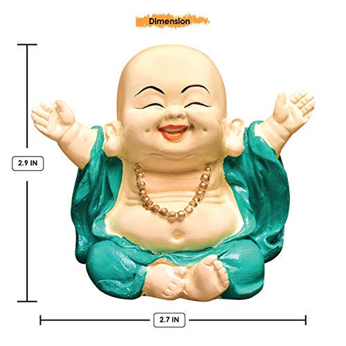 Karigaari India Handcrafted Set of 3 Resine Little Laughing Buddha Monk Sculpture | Showpiece for Home Décor and Office, Orange - Image 4