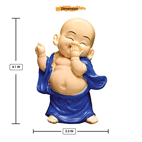Karigaari India Handcrafted Set of 3 Resine Little Laughing Buddha Monk Sculpture | Showpiece for Home Décor and Office, Orange - Image 3