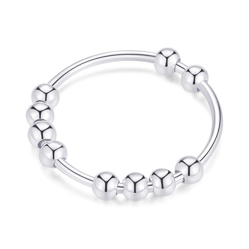Jacruces 925 Sterling Silver Rings Anxiety Rings Fidget Ring for Women Men Silver Spinner Thumb Ring with Beads Spinning Stress Relief Anxiety Fidget Jewelry Ideal Gift Size 7 - Image 2