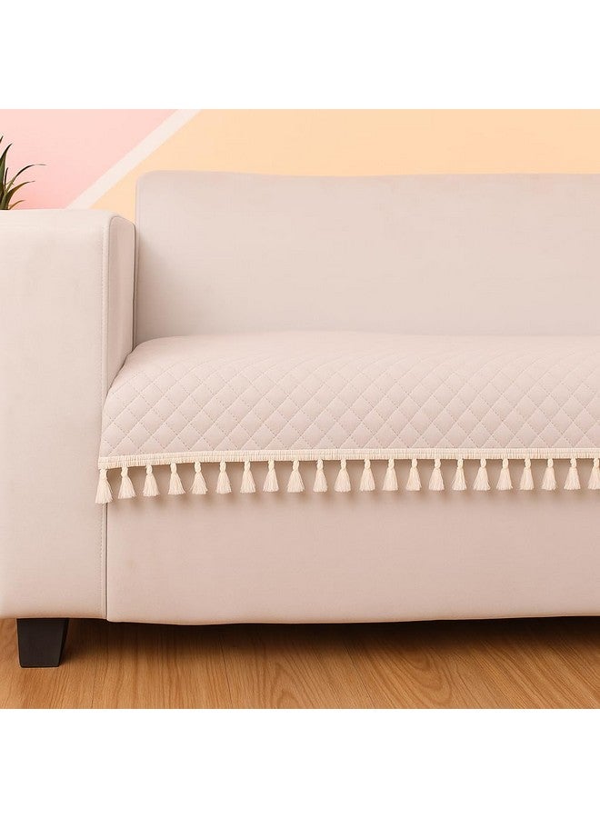 STITCHNEST 2 Seater Quilted Velvet Sofa Cover Protector with Tassel (Beige) - Image 3