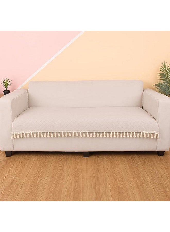 STITCHNEST 2 Seater Quilted Velvet Sofa Cover Protector with Tassel (Beige) - Image 2