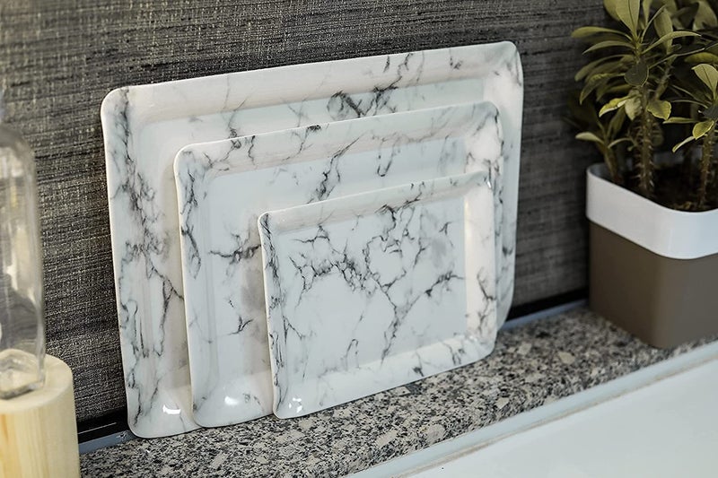 Dcloud Hub Melamine Marble Printed Serving Tray Set of 3 Pcs Small Medium Large for Kitchen Dining Desk Tray - Image 1