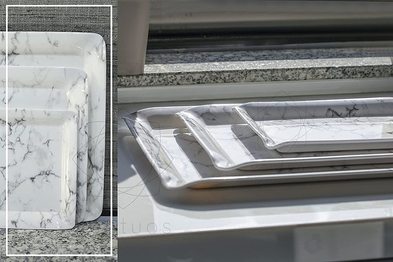 Dcloud Hub Melamine Marble Printed Serving Tray Set of 3 Pcs Small Medium Large for Kitchen Dining Desk Tray - Image 4