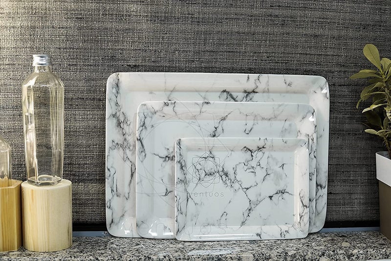 Dcloud Hub Melamine Marble Printed Serving Tray Set of 3 Pcs Small Medium Large for Kitchen Dining Desk Tray - Image 5