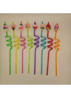 Ice Cream Series Spiral Straw Suit Direct Children's Party Reusable-Color:24 Pack + 2 Brushes
