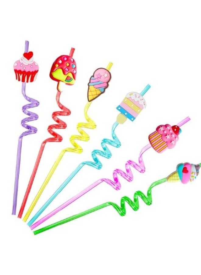 Generic - Ice Cream Series Spiral Straw Suit Direct Children's Party Reusable-Color:24 Pack + 2 Brushes - Image 1