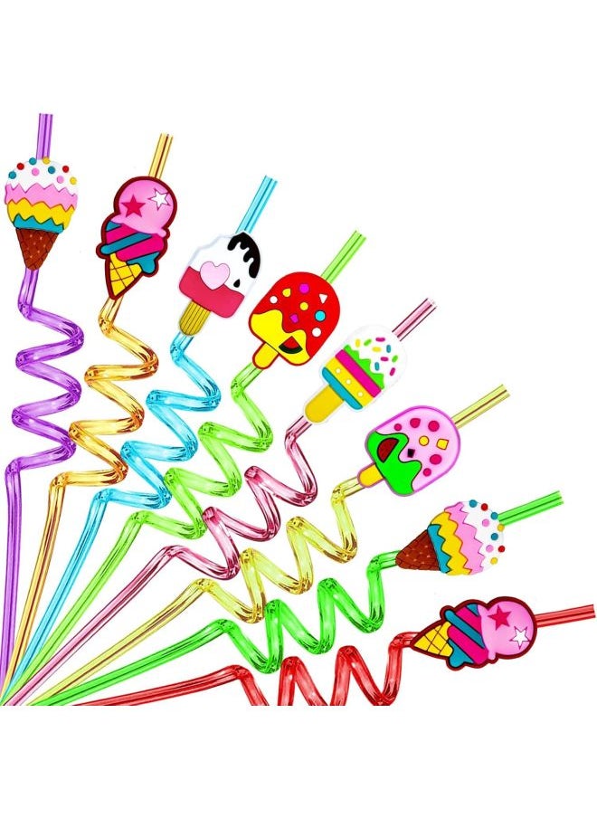 Generic - Ice Cream Series Spiral Straw Suit Direct Children's Party Reusable-Color:24 Pack + 2 Brushes - Image 1