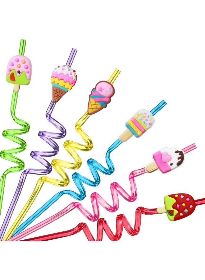 Generic - Ice Cream Series Spiral Straw Suit Direct Children's Party Reusable-Color:24 Pack + 2 Brushes - Image 1
