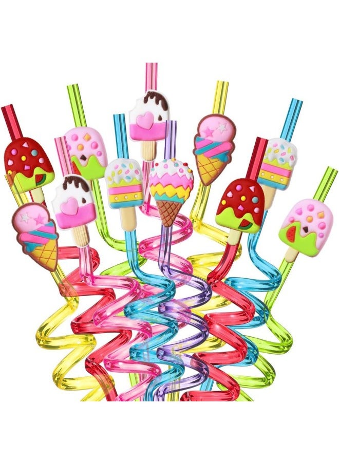 Generic - Ice Cream Series Spiral Straw Suit Direct Children's Party Reusable-Color:24 Pack + 2 Brushes - Image 1