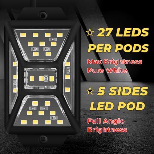 Auto Buero 8 Pods Pure White Rock Lights with 2 Pack Connectors Extension Wires,Waterproof Rock Lights Compatible with Trucks Jeep UTV SUV ATV Boat Golf Cart, Mess Free Two-Path Wiring Underglow Kits - Image 2