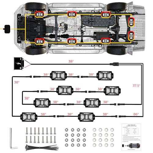 Auto Buero 8 Pods Pure White Rock Lights with 2 Pack Connectors Extension Wires,Waterproof Rock Lights Compatible with Trucks Jeep UTV SUV ATV Boat Golf Cart, Mess Free Two-Path Wiring Underglow Kits - Image 4