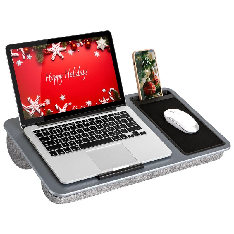 LapGear طاولة مكتب منزلية LAPGEAR مع حافة للأجهزة، وسادة ماوس، وحامل هاتف - كربون فضي - تناسب حتى أجهزة الكمبيوتر المحمولة بحجم 15.6 بوصة - رقم الطراز 91585 - Image 1