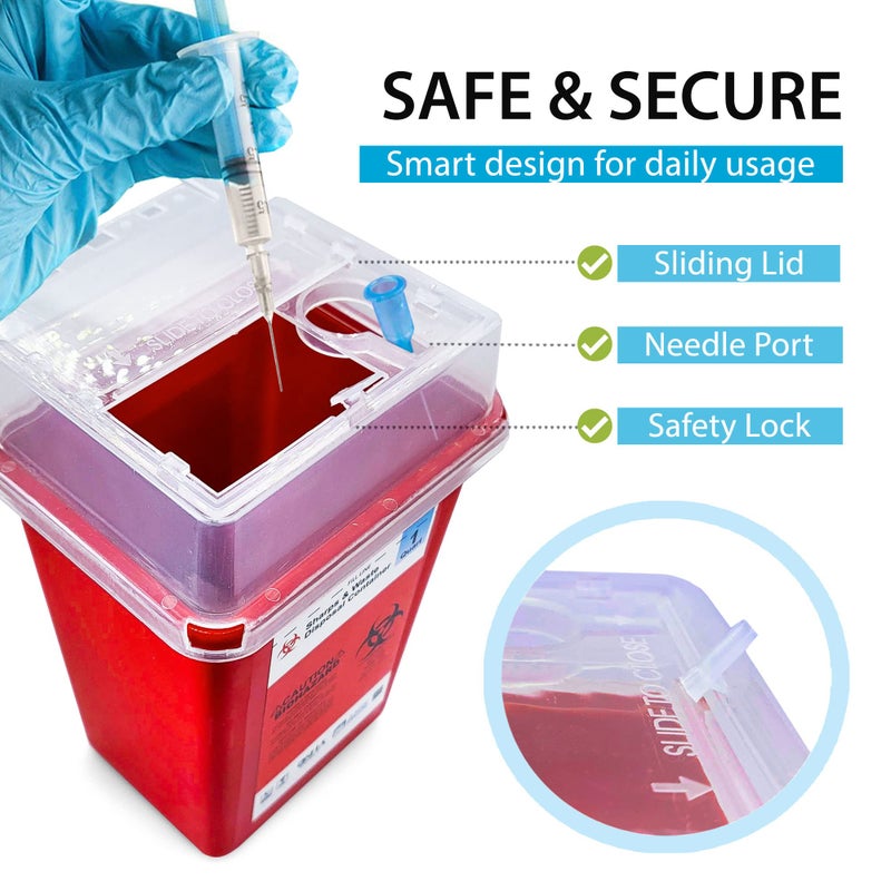 Shop Square Sharps Containers for Home Use, Needle Disposal, Sharps Disposal, Small Biohazard Containers - 1 Quart - Image 3