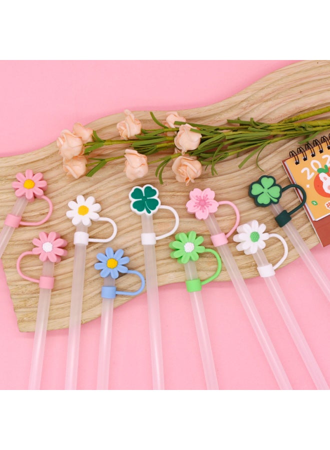 Silicone Straw Cap 8-10mm Cute Flower Doll Dust Cap Can Be Recycled Straw Plug-Color:Silicone Purple Bow 8mm-Specifications:Bagged Without Straw - Image 2